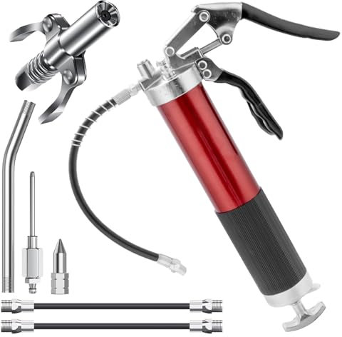 lisetar Prensa de engrase para engrasante, 8000 PSI de alto rendimiento, juego con acoplamiento rápido, boquilla y boquilla de aguja de grasa, prensa de engrase para cartucho de grasa de 400 g con