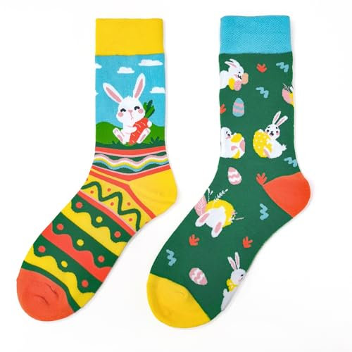 Lustige Ostern Socken Damen Herren, Kleine Geschenke Bunte Ostersocken Mit Motiv Hase, Kleinigkeiten Ostergeschenke für Erwachsene Frauen Männer Teenager Mama Väter Oma Opa Freundin Partner Kollegen
