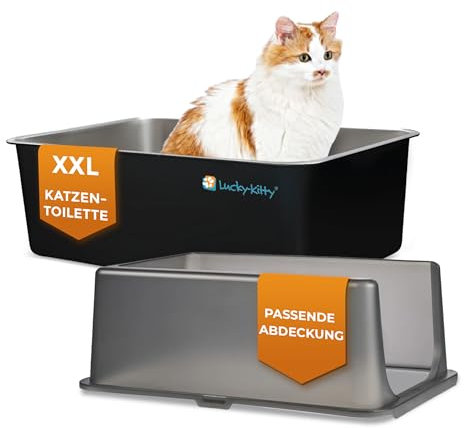 Lucky-Kitty Katzenklo Edelstahl 60x40x20 cm I Katzentoilette mit Deckel, exklusiver Schließmechanismus I Katzenklo XXL, absolut auslaufsicher I Katzenklo groß, geruchsfrei (Schwarz)