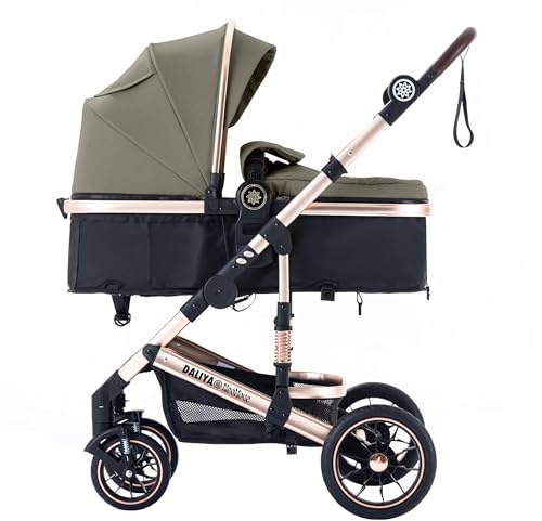 Daliya® NEOMOVE 2in1 Kombi-Kinderwagen | Buggy | klappbare Babywanne und Sportsitz | Große Räder | Rückenlehne stufenlos | Leichter Alu-Rahmen | Großer Einkaufskorb (Gold-Braun)