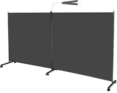 MAYOLIAH Raumteiler für den Innenbereich, 2 große Paneele auf Rollen, 357 cm B x 190 cm H, rollbarer Sichtschutz mit Abdeckleiste, tragbarer Wandteiler für Heimbüro, Trennwand, Grau