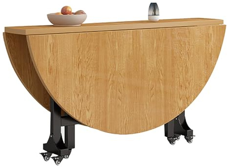 ZPRYZHD Klappbarer Esstisch, Tragbarer Esstisch, Runder Klapptisch mit Rollen, für Küche, Wohnzimmer und Kleine Wohnungen(55.1in/140cm)