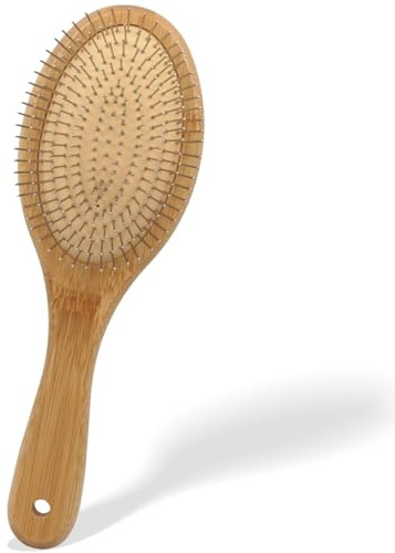 Xuxuejing Haarbürste aus Bambus, mit Metallborsten, antistatisch, zum Glätten, Massieren und Entwirren, für alle Haartypen, Männer, Frauen, Kinder
