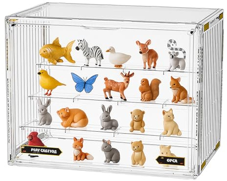 powerking 4 Tiers Clear Display Case for Figures,Acrylic Storage Organizers Box with Magnetic Door, Large Dustproof Hobby Showcase for Collectibles,Dolls,Toys and Jewelry Display