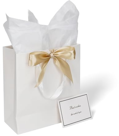 Huaprint 2 Pack White Large Gift Bags Kit, 25.4x11.4x28cm Extra Large & Sturdy Gift Wrapping Set with Tissue Paper, Card & Ribbon for Clothing, Shoes, Wine Bottles, Christmas Birthday Gifts