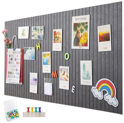 EUBSWA 90 x 60cm Große Filz Pinnwand Selbstklebend,vertikaler Streifen dekorative Pinnwand aus Filz,Filzboard, faltbare Fototafel Memotafeln Memo Boards Bulletin Board für Büro Küche,Mondlichtgrau