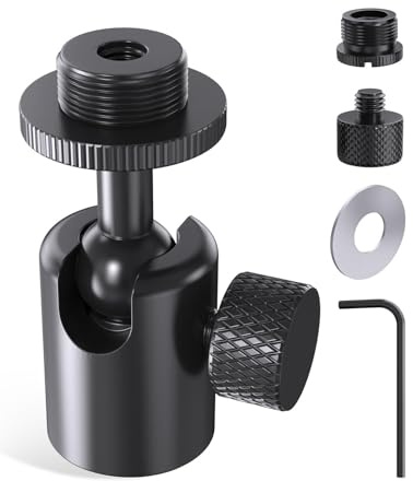 Kugelgelenk-Mikrofonadapter, komplett aus Metall, um 180° und 360° drehbarer Mini-Mikrofon-Kugelkopfadapter mit 5/8„-27-Gewinde und 3/8“-Schraubadaptern, ideal für Mikrofon- und Studioaufbauten
