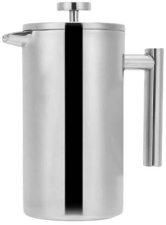 Enfmay 1000ml French Press Coffee Maker, 304 Stainless Steel Double Wall Insulated Coffee Maker Pot, Triple Filtration System for Optimal Brew, Ideal for Home, Office, Camping (Sliver, 1L)