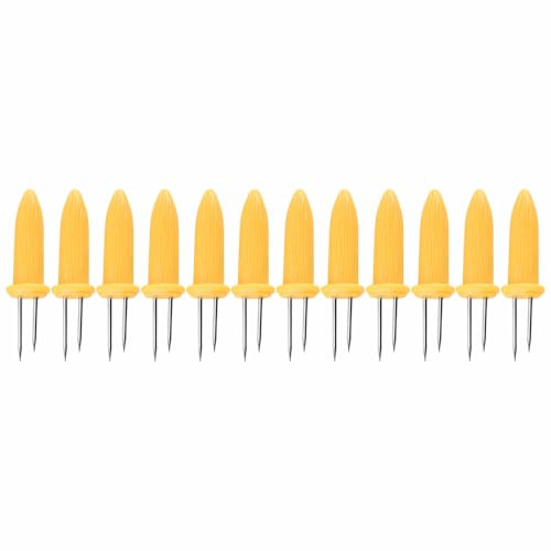 Lot de 12 supports pour épis de maïs, en acier inoxydable et polypropylène, jaune, poignée antidérapante, pour barbecue, camping, fêtes de famille