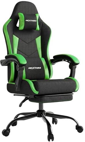 Nexthra Gaming Chair with Footrest Lumbar, Ergonomic Leather Mesh Reclining Chair 220lbs with Headrest for Office and Long Gaming Sessions, Green