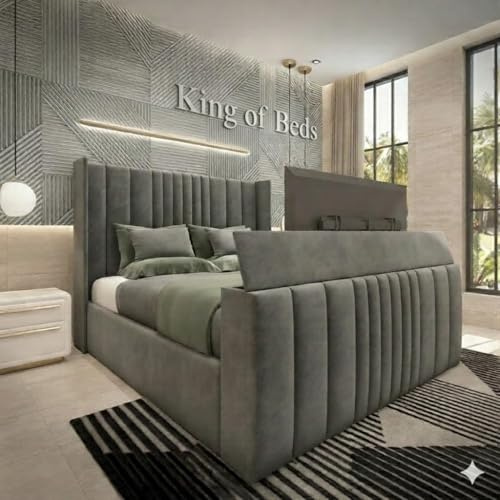 King of Beds Luxury Plush 2026 Bedflix® Manhattan TV Bed Frame (Silver plush, 4ft 6in double)