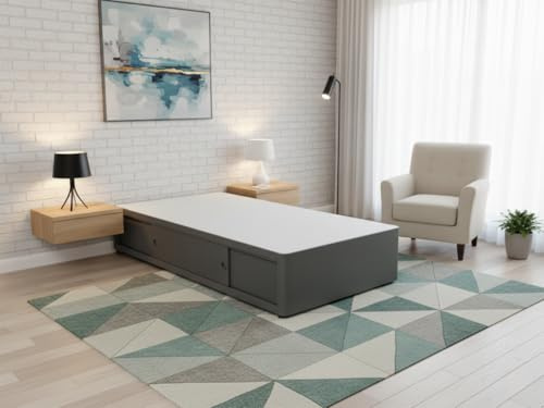 sleepkings 3ft Single Divan Base with Slider Storage – Tweed Fabric Bed Base in Black, Grey or Cream – Single Bed Base With Slider Storage (Grey)