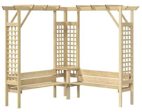 Mengtu Holz-Eck-Pergola mit Sitzbank, grün, 190x190x200 cm - Gartenlaube für Rosenranken 44950