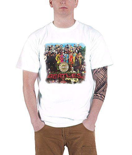 The Beatles Men's Sgt Pepper Vintage Print T-Shirt, White, Large
