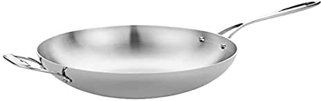 Vogue Tri Wall Wok Flat Base 305 mm, Stainless Steel & Aluminium, Induction Compatible, Dishwasher Safe, Y261