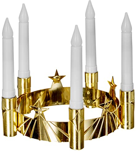 Star 5flammig, ca. 17x19 cm Material Kunststoff, Farbe gold/weiß, batteriebetrieben Santa Lucia