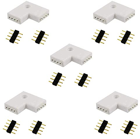 LITAELEK 5pcs RGB 5050 3528 2835 LED Strip Eckverbinder 4-Polig Streifen Verbinder Band L-Form Schnellverbinder Stripe Anschluss Stecker Adapter Leiste Steckverbinder Connector