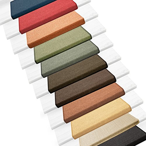 casa pura Sisal Stufenmatten im 15er Set | 100% Naturfaser in 2 Größen | sicherer Halt auf Ihrer Treppe | rechteckig 65x24 cm mit Lippe - rot