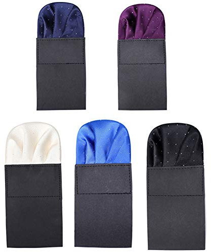 PF-H-3 Herren-Einstecktuch, vorgefaltet, Seide, vorgefaltet, Taschentuch für Business, formal, Anzug, Smoking, 5 Stück, Marineblau, Lila, Beige, Königsblau, Schwarz, Einheitsgröße