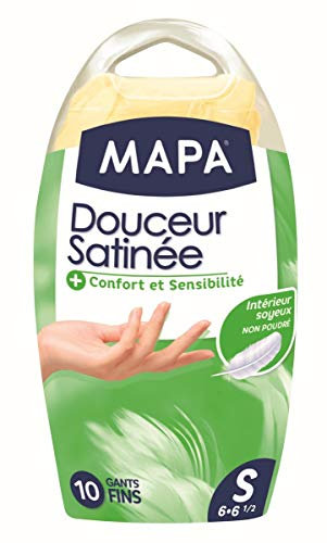 MAPA - Douceur satinée - Gants fins de ménage en latex non poudrés - Idéal pour les petits travaux quotidiens - Lot de 2 boites de 10 gants - Taille S