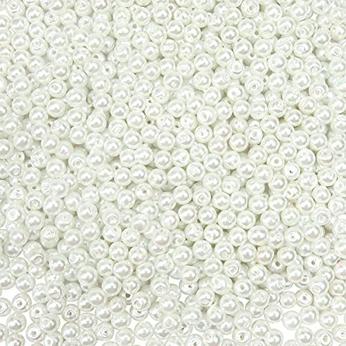 TOAOB 300 Piezas Perlas blancas redondas de cuentas de vidrio de 6 mm, abalorios de cristal para bisutería, para hacer joyas, pulseras y collares