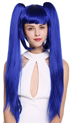 WIG ME UP - ZM-1708-SK22F Perücke Damenperücke Cosplay Lolita kurz Bob lange, glatte abnehmbare Zöpfe blau
