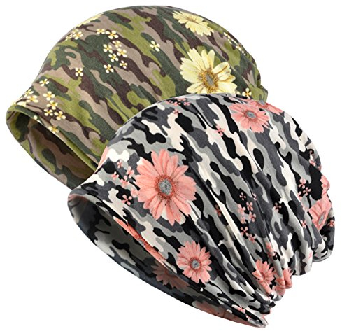 Jemis Damen Chemo-Mütze/Beanie-Schal aus Baumwolle für Krebs, 2 Stück, Grün und Grau