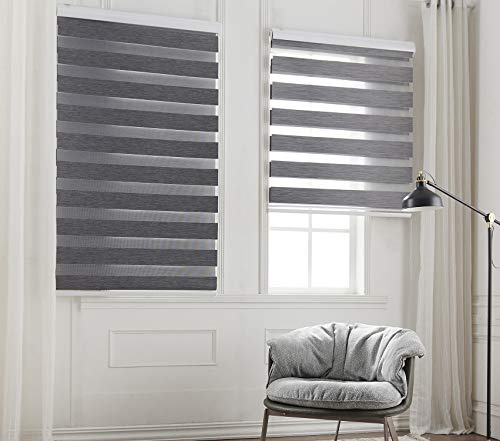 Taiyuhomes Day and Night Zebra Roller Blind Gradient Double Fabric Translucent or Blackout Vision Curtains for Window and Door with Aluminium Cassette (Grey, Width 65cm X Height 150cm)