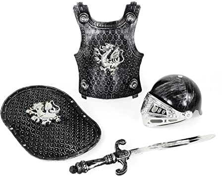 Rappa 201965 Ritterkostüm für kleine Ritter ab 3 Jahren - Helm, Schild, Schwert und verstellbare Rüstung