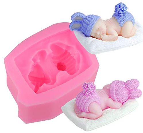 Niedliche 3D-Silikonform mit Schlafkissen und flauschiger Mütze und Hose, für Fondant, zum Selbermachen, zum Schlafen