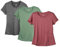 icyzone Sport T-Shirt Damen Kurzarm Laufshirt - Atmungsaktive Fitness Gym Shirt Sport Oberteile, 3er Pack (L, Charcoal/Burgundy/Turf Green)