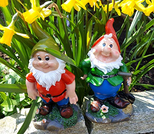 LB H&F 2 x Gartenzwerge Dekofigur Set lustige Zwerge Gartendeko Figur - wetterfest - frostsicher Gartenzwergeset außen 16x5x10cm Groß G+R (Set 1)