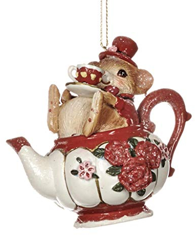 Goodwill: Mouse in a Teapot 8.5 Centimetre Resin Ornament Red & White
