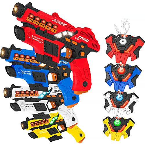 VATOS Juego de Pistolas con función de pulverización y Pantalla LED Juego de 4 Pistolas de Juguete con Chalecos para niños, Adultos, Familia para 6 7 8 9 10 11 12+ niños niñas