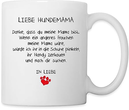 Spreadshirt Liebe Hundemama Spruch Frauchen Herz Tasse, One size, Weiß