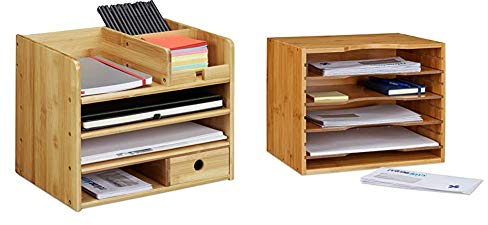 Relaxdays Schreibtisch Organizer, Briefablage A4, Bambus & Briefablage aus Bambus Ablagesystem für den Schreibtisch Dokumentenablage mit 4 variablen Einlegeböden Papierablage aus Holz, Natur