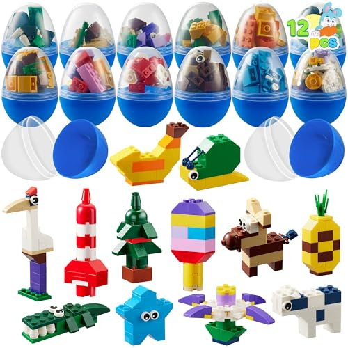 JOYIN 12 Stück vorgefüllte Ostereier mit niedlichen Figuren-Bausteinen als Geschenk für Kinder, zum Jagen, als Korbfüller, als Partygeschenk, als Preiszubehör fürs Klassenzimmer