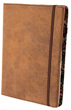 skaard a5 Notizbuch aus Leder, Nachfüllbar, Blanko mit Braun/Flower-Design