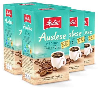 Melitta Auslese Café Filtre Moyen 6 X 500 G, Moulu, Pour Machines à Filtre, Décaféiné à 50%, Torréfaction Moyenne, Torréfié en Allemagne, en Barquette
