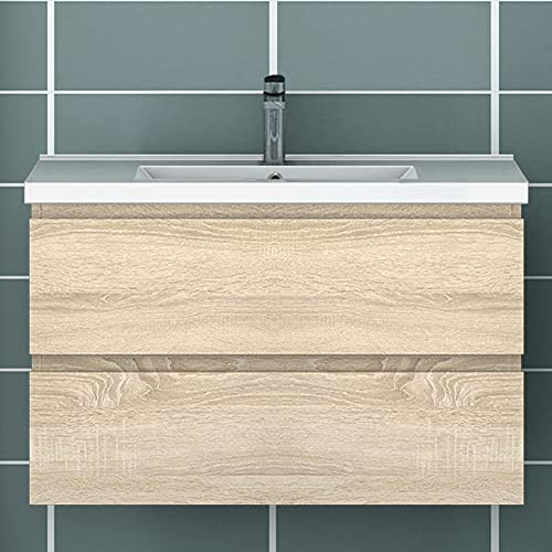 Acezanble Badezimmer Badmöbel 80 cm Waschtisch mit Unterschrank Hängeschrank Eiche