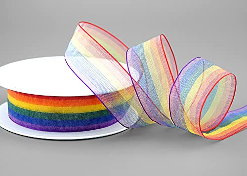 25 m x 25 mm Dekoband Chiffon Rainbow Regenbogen mit 6 Farben Schleifeband gestreift Geschenkband Liebe Frieden Stolz Toleranz Symbol Flagge Deko Band doppelseitig zum dekorieren nähen verpacken