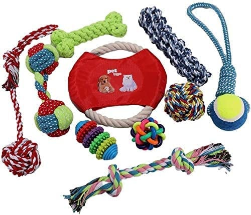 Dog Toys Puppy Chew Rope Toys Set Natural Braided Cotton Rope Toys for Dogs Pets Interactive Dog Toys with Frisbee Ball Duck Slipper Knots,Teeth Cleaning for Dog