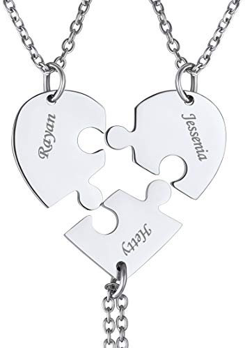 FindChic Customised Split Heart Necklace Personalised Puzzle Jewellery Stainless Steel Matching Trio Necklace Puzzle Necklace for 3