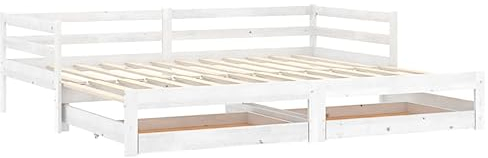 vidaXL Massivholz Kiefer Tagesbett Ausziehbar Sofa Bett Gästebett Schlafsofa Holzbett Bettsofa Sofabett Massivholzbett Ausziehbett 2X(90x200) cm Weiß