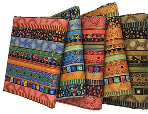 Gigicloud Stoffbündel, 5 Stück/Set, 5 Stück, 25,4 x 20,3 cm, farbige Druckstoffe, ethnischer Stil, Muster, Baumwollstoff, Quilting-Quadrate, handgefertigtes Patchwork-Viertel-Bettwäsche-Set zum Nähen