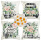 Kissenbezug Frühling Moderne 45x45 Wasserdicht Outdoor Sofakissen Bezug Deko Kissenhülle Lastwagen Gitter Blumen Rosa Leinen Kissenbezüge Couchkissen für Draußer Sofa Balkon Terrasse Garten 4er Set