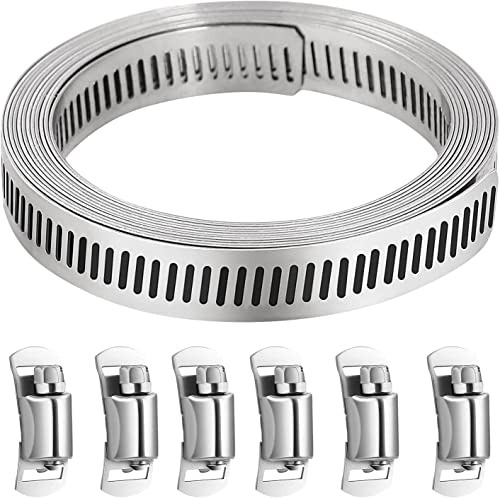 Lechansen Hose Clamps, 2.5M Stainless Steel Large Jubilee Clips Adjustable 250mm with 6pcs Fasteners Worm Drive Hose Clips for Equipment Fixing, Automotive and Mechanical Plumbing
