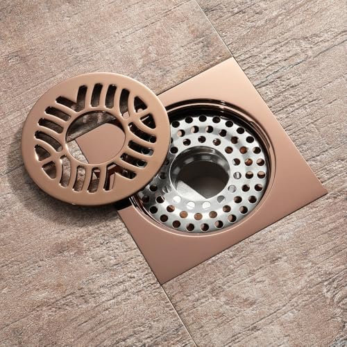 Floor Drain Brass Rose Gold Square Floor Drain Bathroom Shower Grates Strainer Toilet Balcony Washing Machine Drains 10x10cm