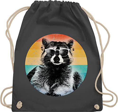 Turnbeutel Rucksack - Vintage Retro - Cooler Waschbär Raccoon - Unisize - Dunkelgrau - waschbären beuteltasche sporttasche sportbeutel tasche bag waschbar