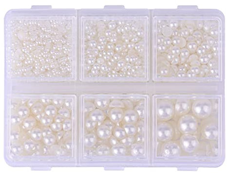 SAVITA 3000 Stück 2/3/4/5/6/8mm Halbperlen Flatback Pearls Cabochon Perlen zum Basteln Lose Kleine Perlen Deko für Handwerk DIY Schmuckherstellung Hochzeitskleid Nagelkunst (Beige)